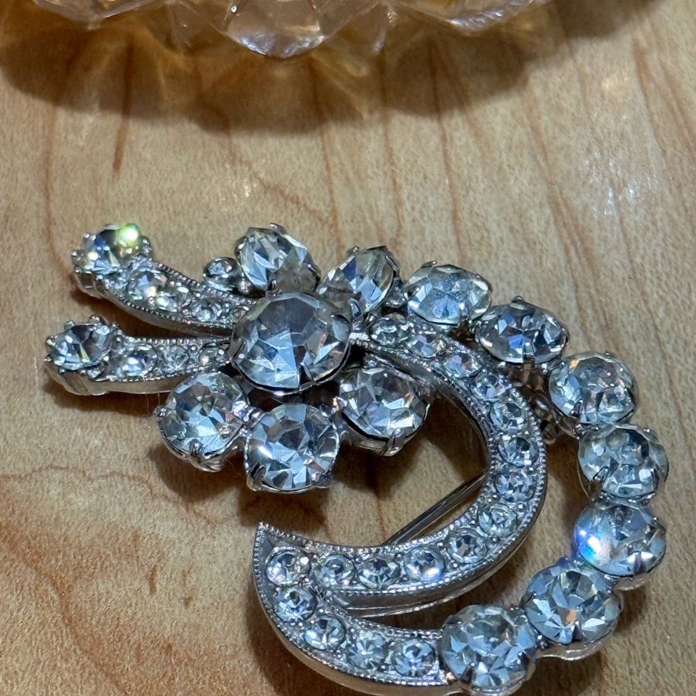 Eisenberg Ice Elegant  Silver Crystal Brooch